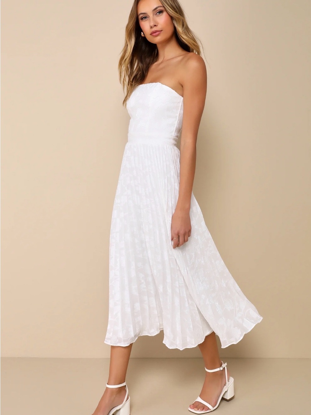 Lulus Perfectly Stunning Ivory Floral Jacquard Strapless Midi Dress XS